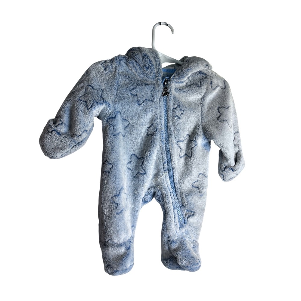 Star Fleece Pram Suit 3M Blue Hooded Bear Ear Bunting Baby Boy